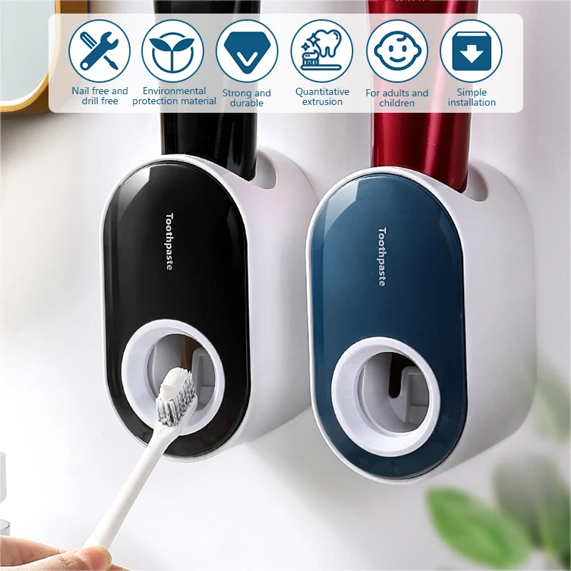 Automatic Toothpaste Dispenser Dust-Proof Toothbrush Holder Wall Mount Stand Bathroom Accessories Set Toothpaste Squeezer