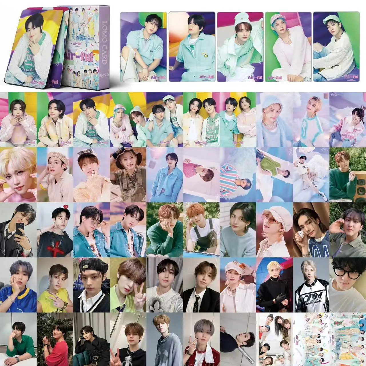 New 55 Stray Kids Cards Air ful, Huang Xuanchen Li Longfu Felix Non Laser Cards LOMO Small Cards