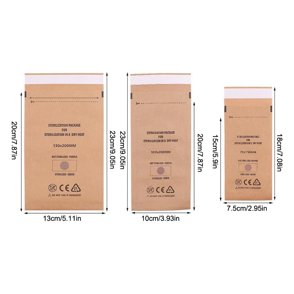 100/50/20pcs Kraft Sterilization Pouches Bags Dry Heat Sterilization Pouches Disposable Self-sealing Sterilizer Pouche Nail Tool