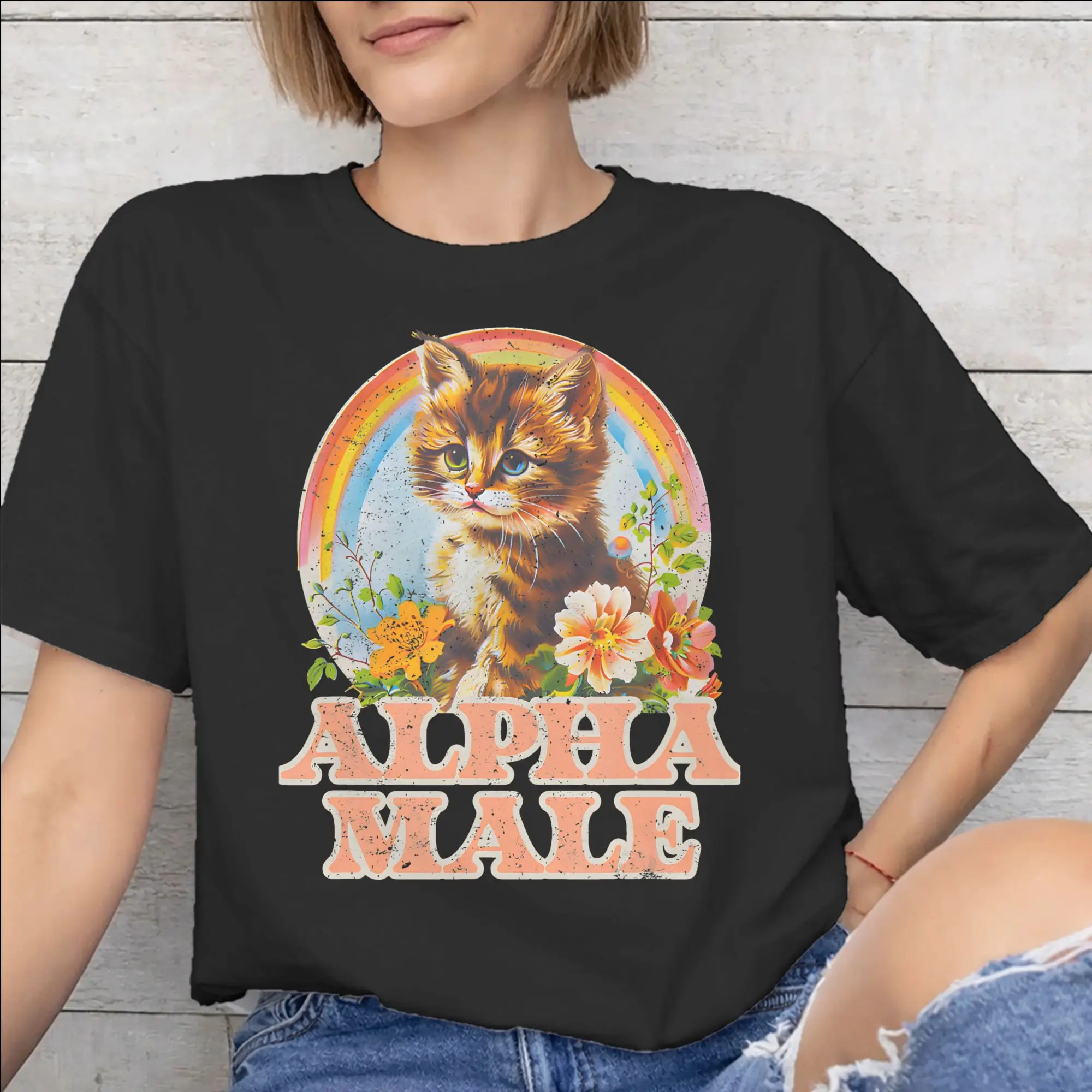 Alpha Male Cat Kitten Funny  Tee Shirt for Men Women Graphic T Shirts  Cotton Clothes