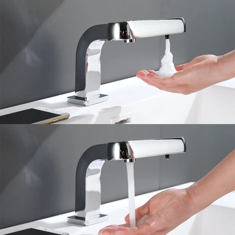 

Hot Sale 2-in-1 LED Display Automatic Brass Basin Water Tap Touchless Faucet and Soap Dispenser for Hotel Bedroom Bathroom