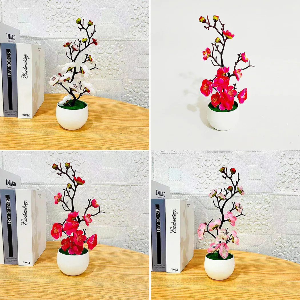 1pcs Bonsai Silk Flowers Plum Artificial Potted Plants Blossoms Simulation Winter Plum Branch Bonsai Wedding Home Room Decorate