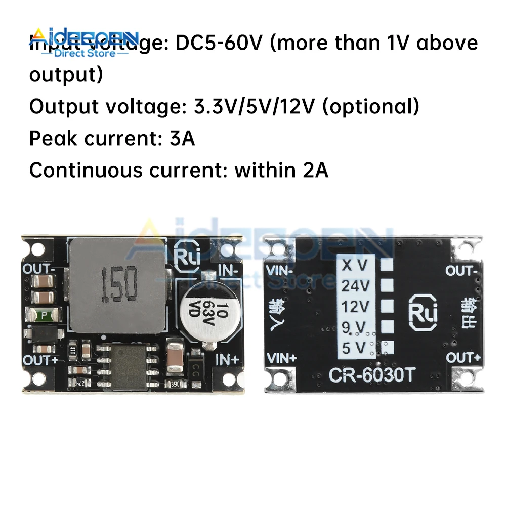 3A Mini DC-DC Buck Step Down Converter Board Module 5-60V To 3.3V/5V/12V DC DC Voltage Regulator PCB Board Power Buck Module