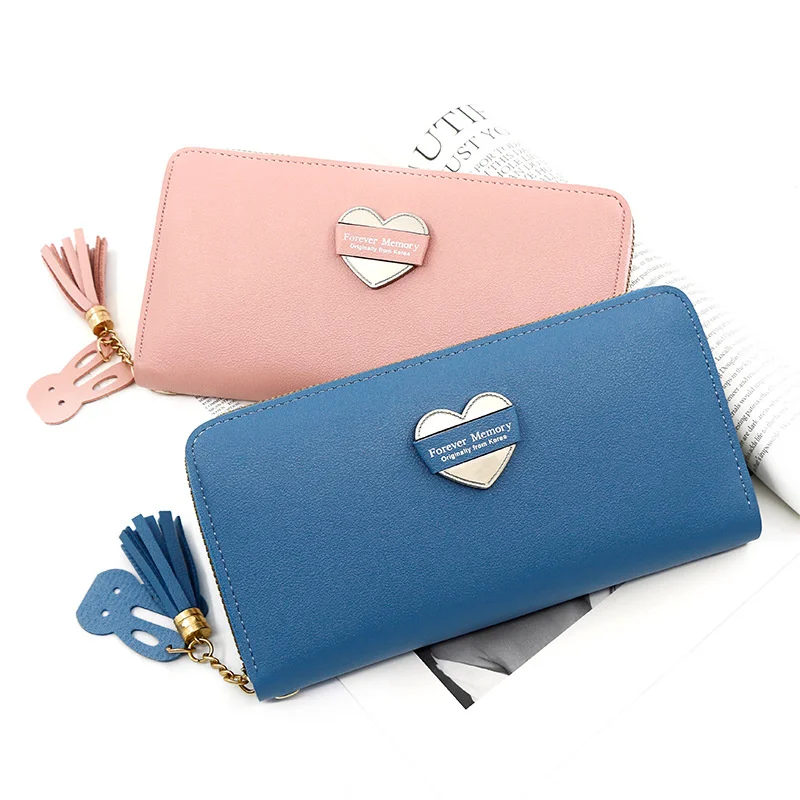 

New women's purse long zipper bag Korean girl heart Pu purse zero purse zipper bag card bag