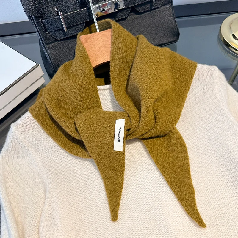Gestrickter Schal für Damen, 100 % Wolle, warme Winterschals, helles einfarbiges Design, verdickter Schal, weicher Dreieck-Pashmina-Ausschnitt, 2025, NEU