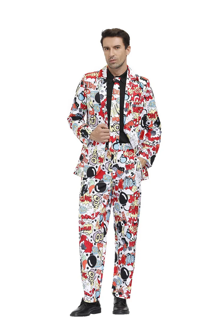 Fun Men's Halloween retro personalized holiday party suit Space patterned candy rainbow outfit graffiti suit set