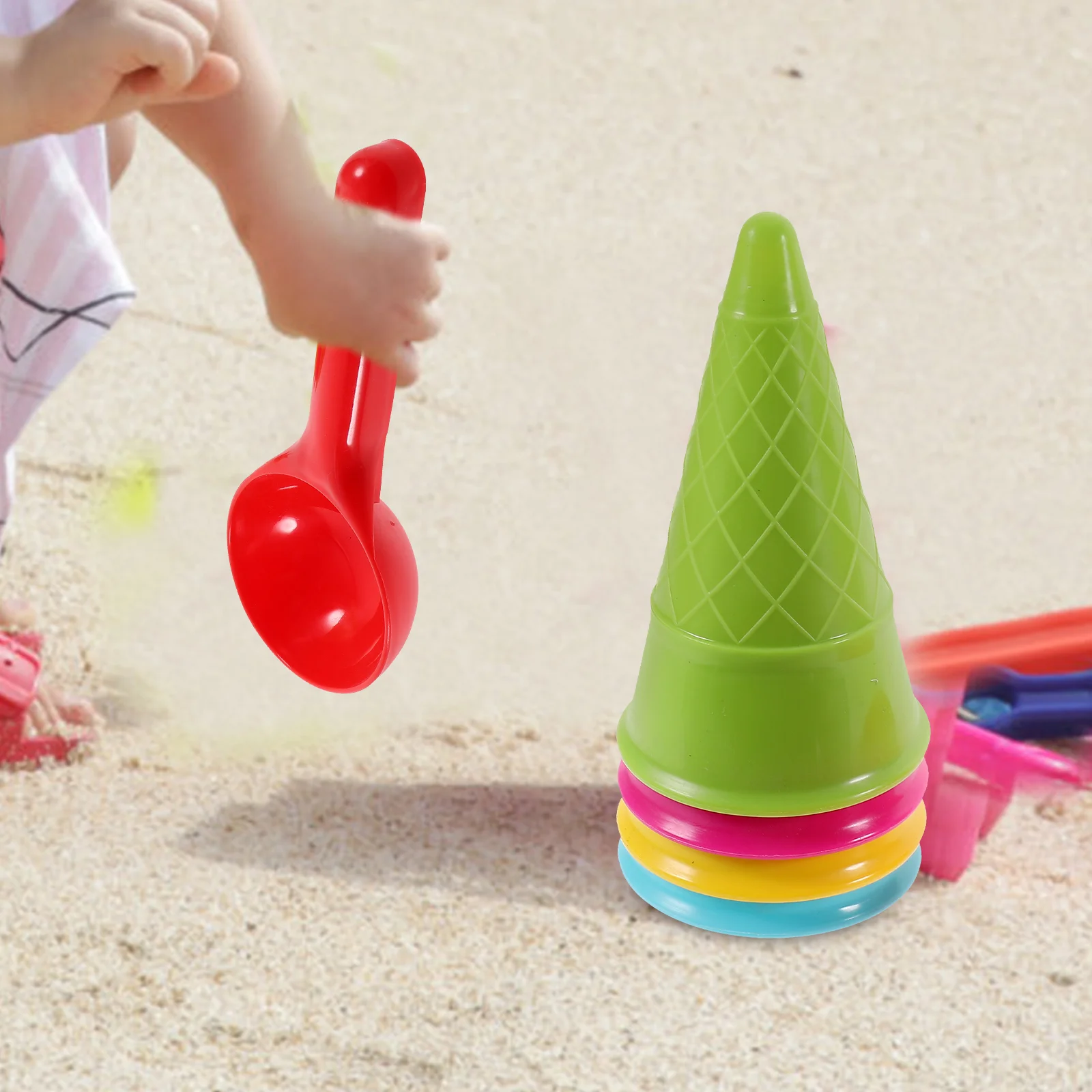 Beach Toy Children's Mold Set Funny Ice Cream Toys Round Kids Cones and Scoop Plastic Sand Toddler