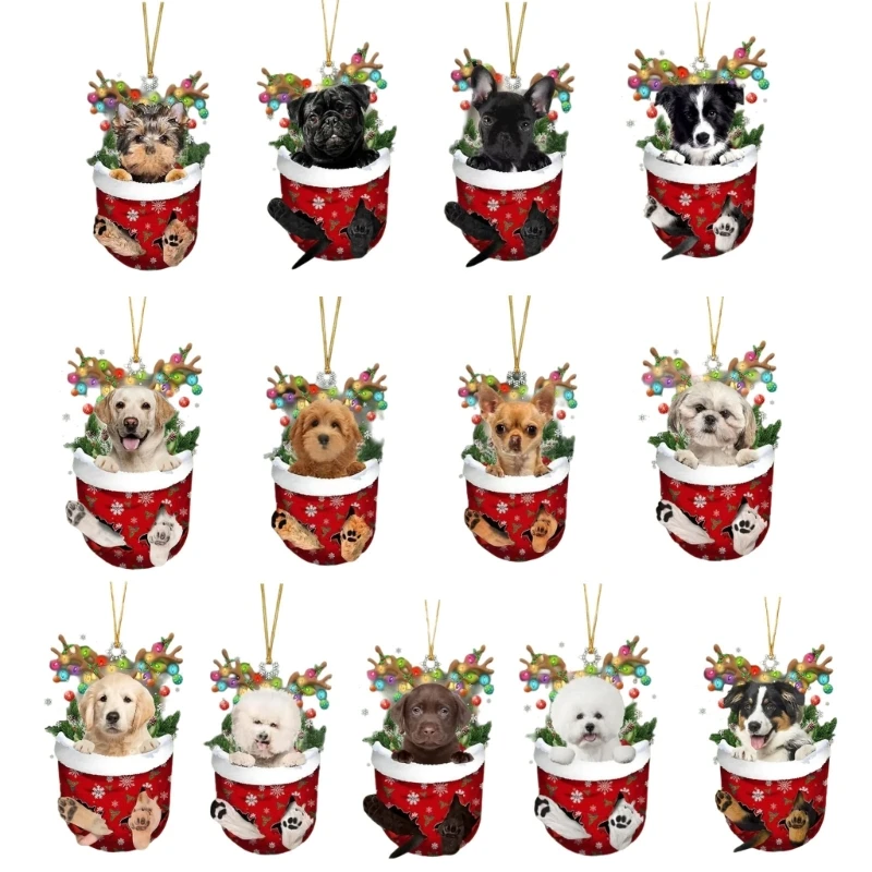 Adorno acrílico para árbol Navidad perro, decoración colgante llamativa acrílico para árbol Navidad y fiesta en