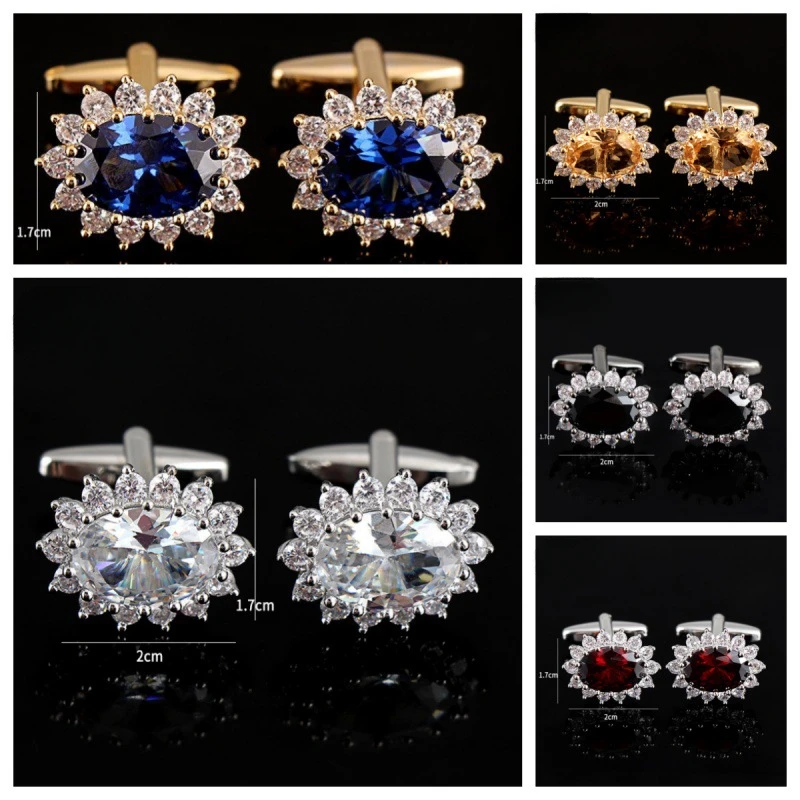 

Men's French Shirts Cufflinks New Luxury Blue Zircon Crystal Cuff Links High-end Business Jewelry Gifts Mens Wedding Accessories