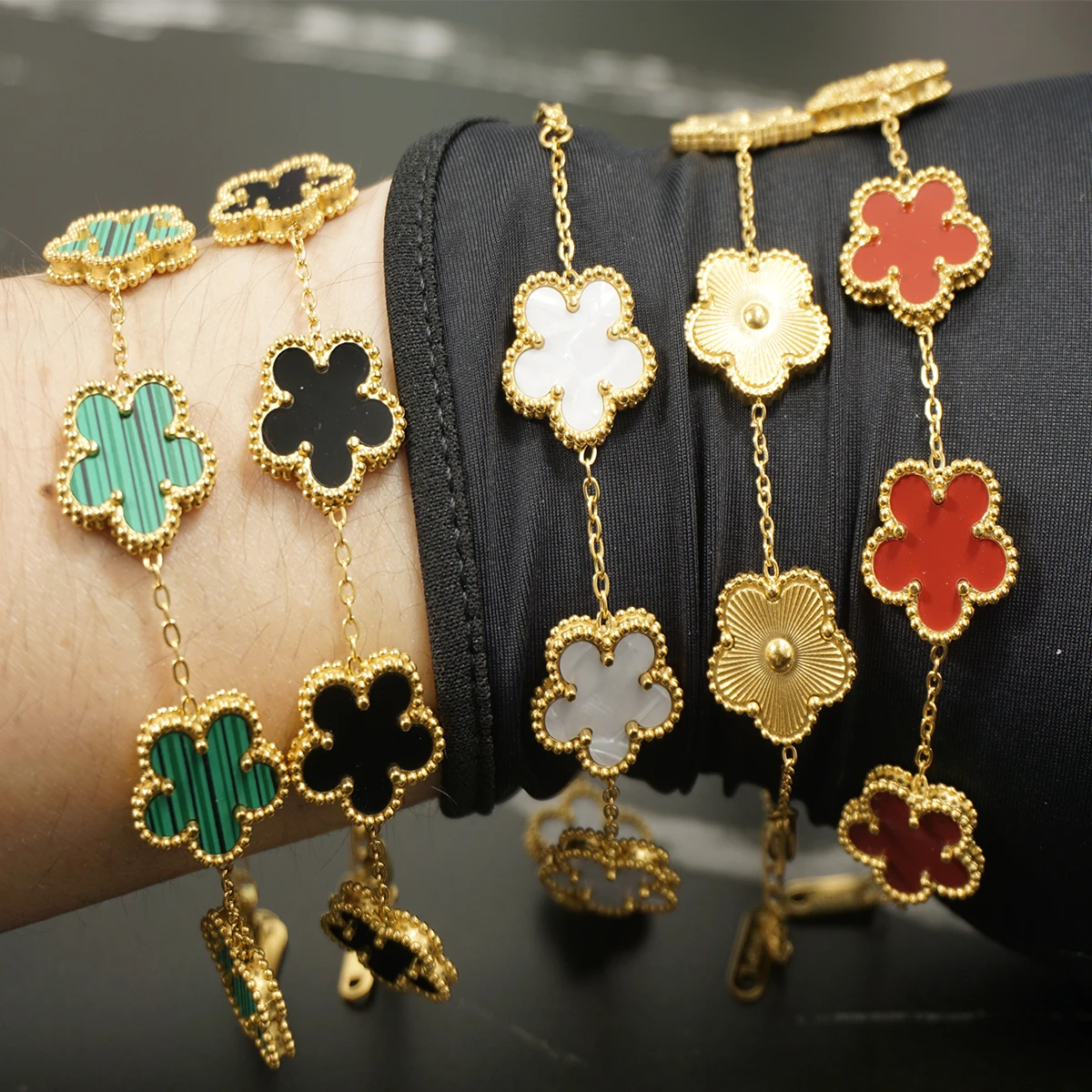 Y2K style metal double-sided clover adjustable bracelet, stainless steel luxury women's clover bracelet