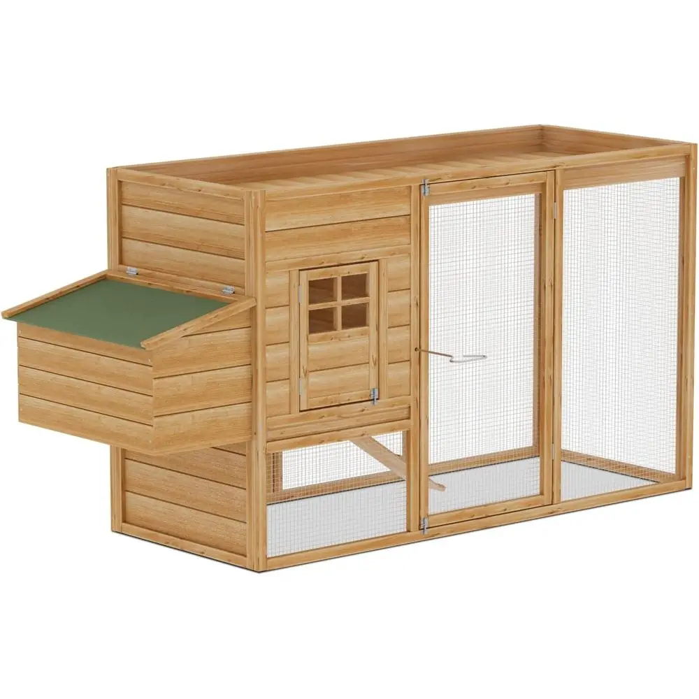 

Dual-Level Chicken Coop with Outdoor Run, Nesting Area, and Waterproof Roof, 64x25.5x40