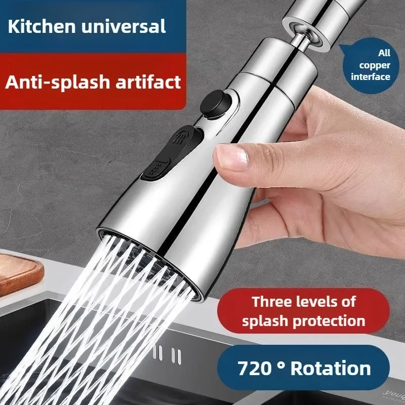 

360° Rotating Kitchen Faucet Slim Waist Pressurized Anti-Splash Extended Filter Foam Universal Faucet Head Sprayer for Kitchen