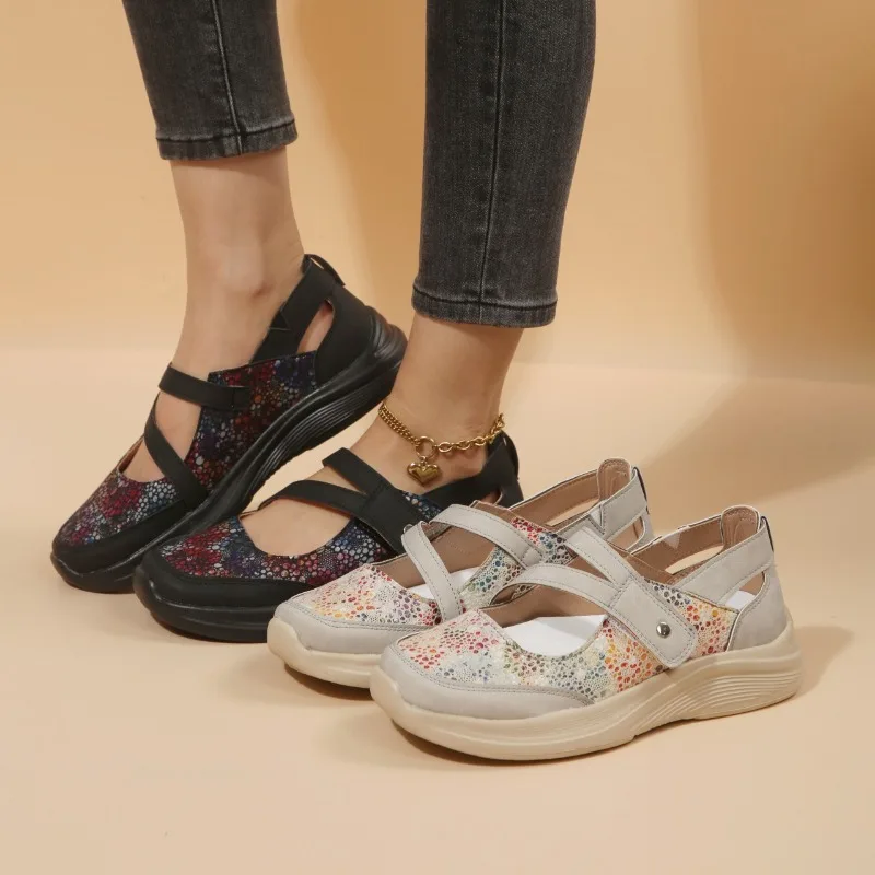 Women's Comfortable Color Blocking Single Shoes New Spring and Autumn Women Vintage Casual Fashionable Shallow Mouth Shoes