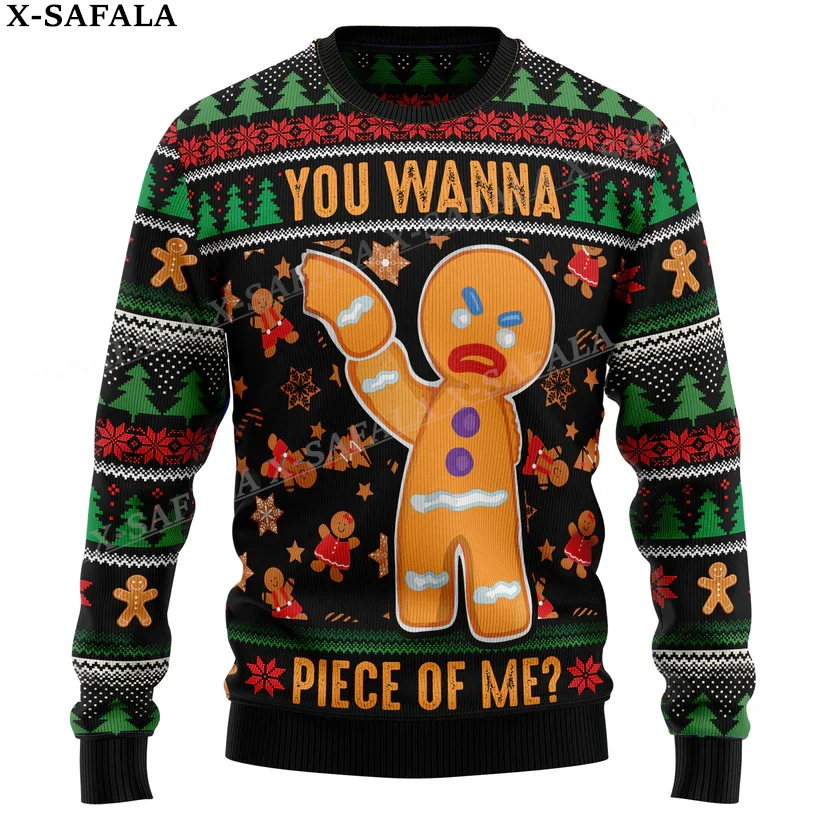 

Gingerbread Man Funny Food Christmas Knit Sweaters Funny Halloween Christmas Gift Jumpers Tops Couple Party Unisex Casual-3