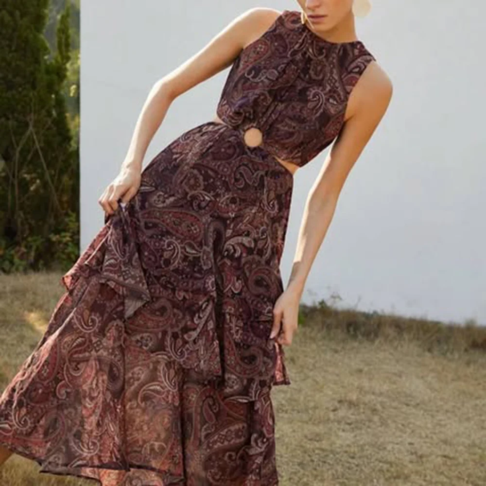 TWOTWINSTYLE ヒットカラー痩身ドレス女性のための O ネックノースリーブハイウエスト気質ドレス女性のファッション