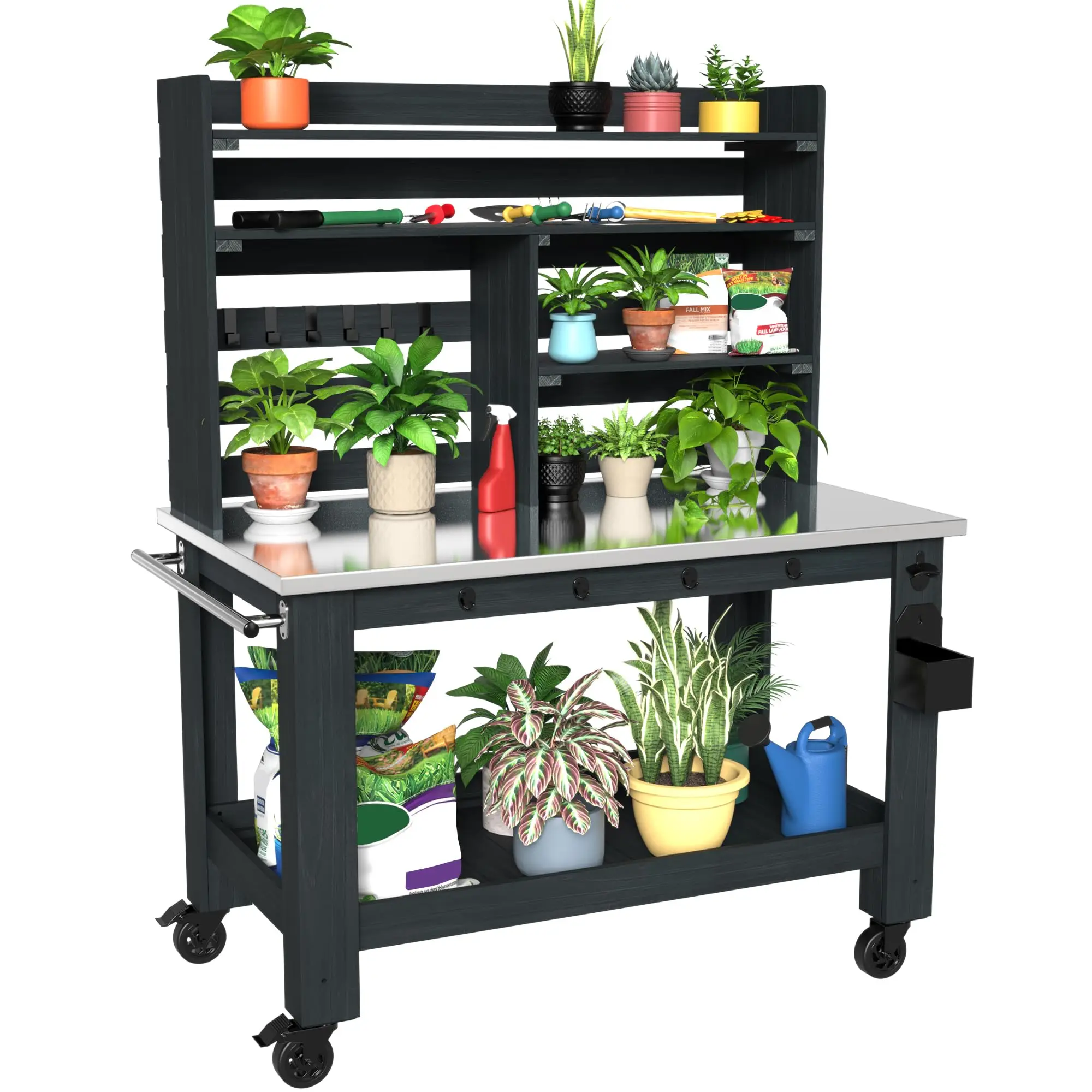 Large Potting Bench Table, Outdoor Kitchen Island with Stainless Top