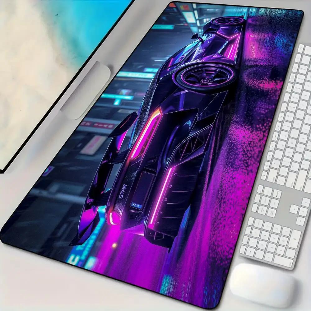 Coole sportwagen-muismat in neonstijl, bureaumat met gestikte randen, antislip rubberen basis, pc-accessoires, gamingmat, verlengde pad