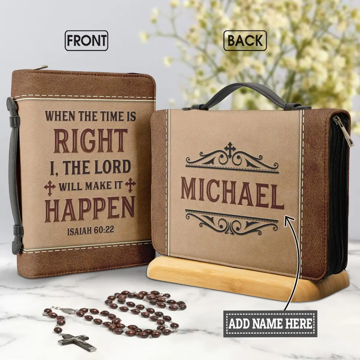 The Lord Will Make It Happen Bible Hymns Print Women's Bible Storage Bags PU Leather Bible Cover Study Book Holy Storage Boxes