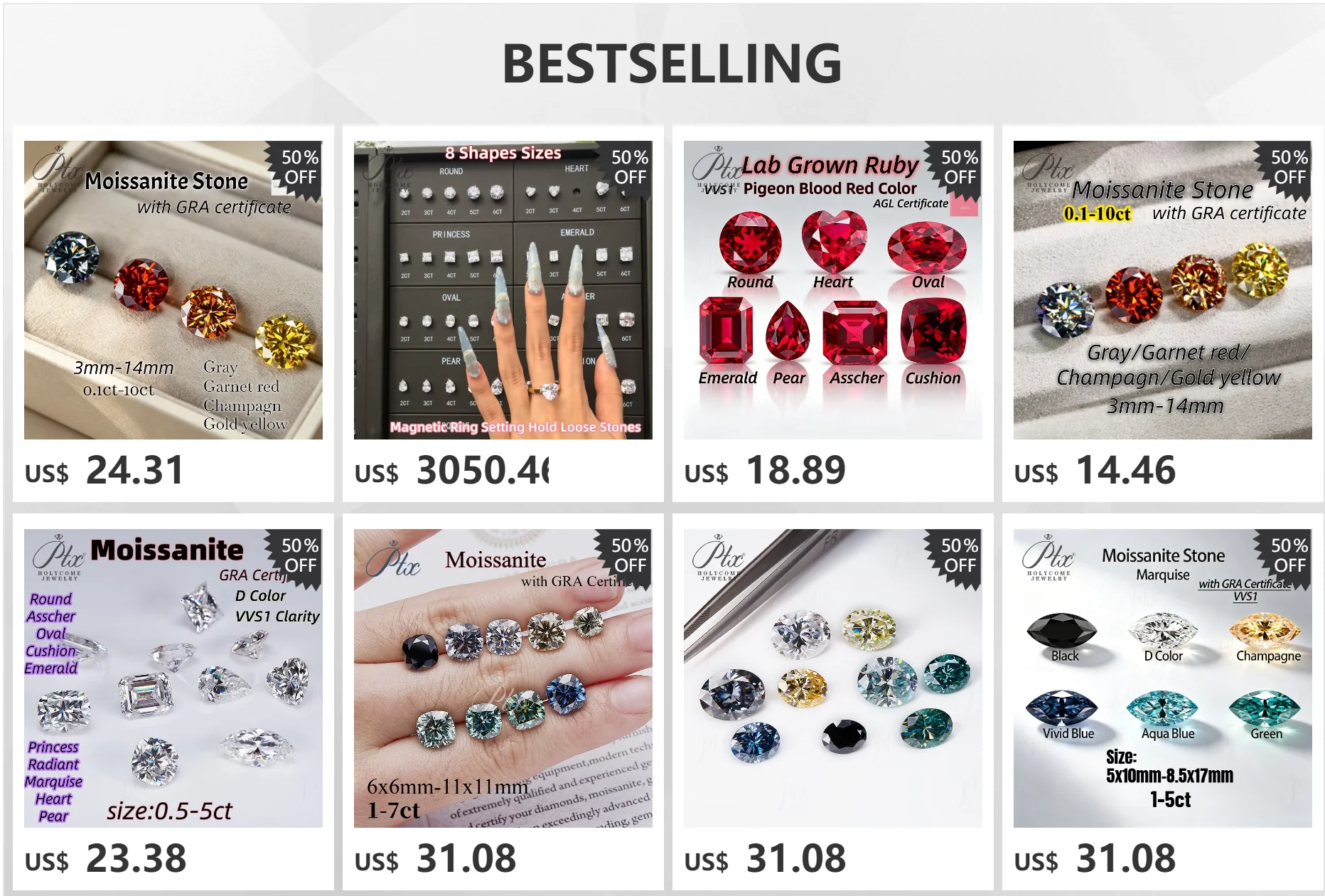 Diamant-Karat-Werkzeuge: Magnetischer Ringhalter für Hauptsteine in 10 Formen, Größenvergleich, Edelstein 5A CZ Master-Set für individuelle Anfertigungen – Detail 1