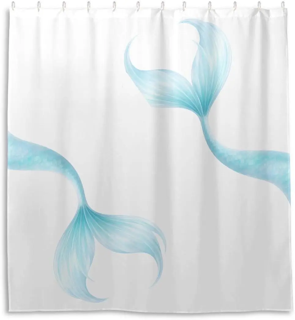 

Mermaid Tail Blue Watercolor Shower Curtain Ocean Undersea Fantasy Bathroom Decor Polyester Coastal Home Accent