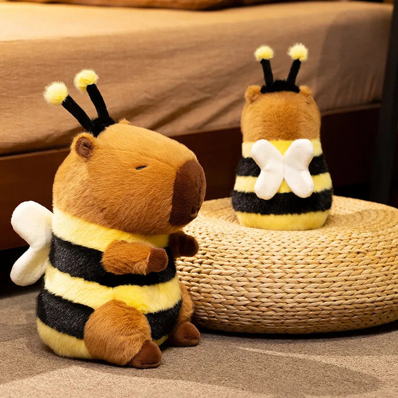 23/33cm diversão dos desenhos animados abelha capivara boneca de pelúcia travesseiro kawaii traje abelha animal brinquedo de pelúcia decoração para casa presente para crianças