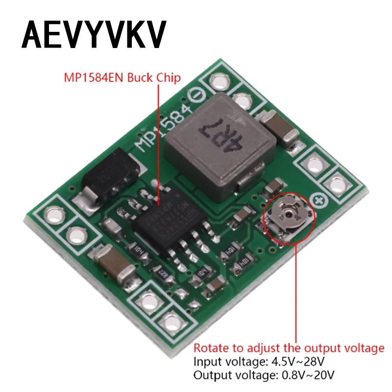 MP1584EN 3A Ultra-Small Size DC-DC Step Down Supply Module Adjustable Power Step-down Output 24V 12V 9V 5V MP1584