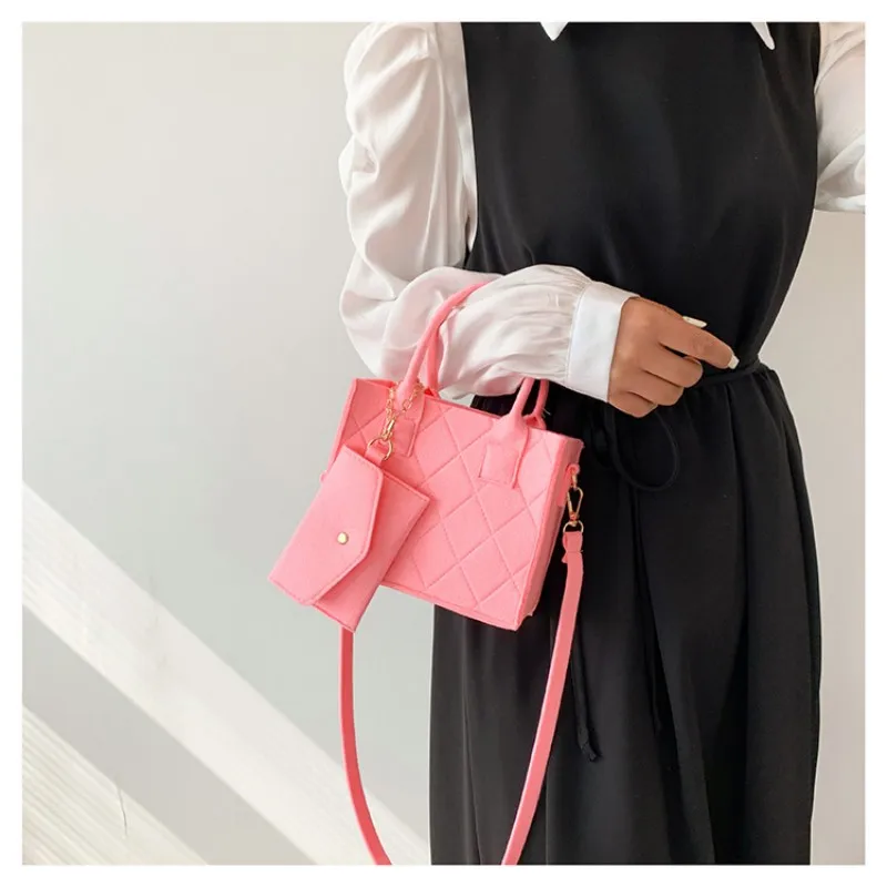 New Women Felt Shoulder Bag with Small Coin Purse Simple Solid Color Messenger Bag Designer Handbag Travel Casual Crossbody Bags