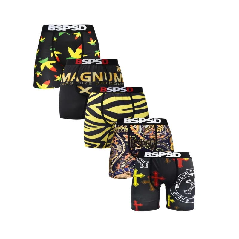 

5Pcs Men Underwear Boxers Sexy Breathable Man Swimming Underpants Plus Size S-XXL Print Mens Panties Trunks Men's Boxershorts