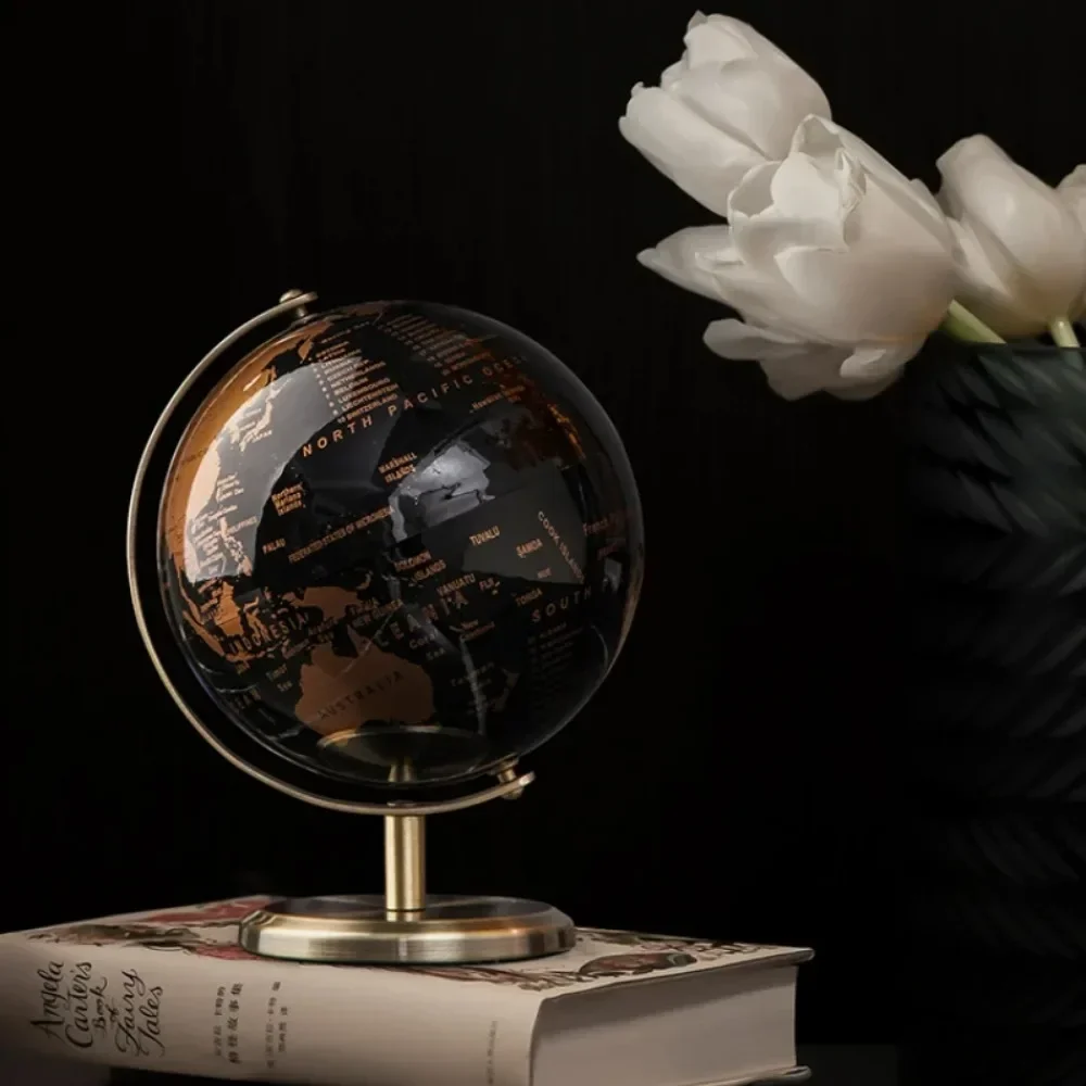 Metal Base Rotatable World Globe for Living Room Wine Cabinet Office Study Desktop Decoration Home Decoration Accessories