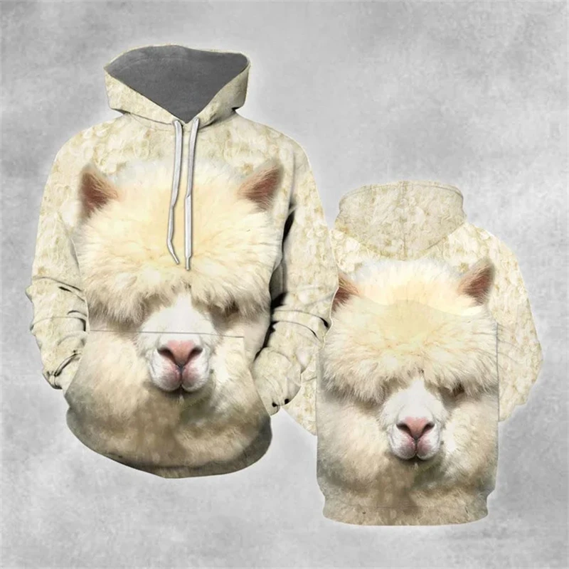 Autumn Men's Hoodie Long Sleeve Sweatshirts Funny Animals Duck Alpaca Graphic Print Oversized Pullovers Fashion Hoodies For Men