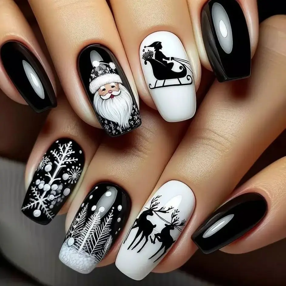 24 pièces cadeau de noël presse sur ongles hiver père noël pingouin motif faux ongles portable européen Long cercueil faux ongles conseils