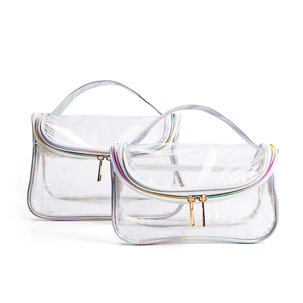 Large Capacity Clear Makeup Bag Portable Travel Toiletry Pouch For Women Pu Organizer Lightweight Storage Case