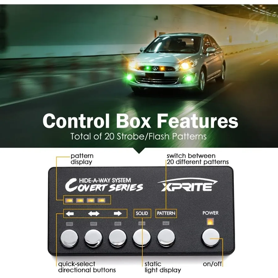 مجموعة أضواء ستروب LED خضراء كهرمانية مع 20 أنماط وامضة ولوحة تحكم لشاحنات المركبات في حالات الطوارئ على الطريق S #4