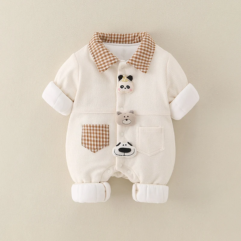 가을 겨울 아기 남아용 레자트 면 외투 신생아 보온 외투 얇은 면 옷 만화 프린트 원지