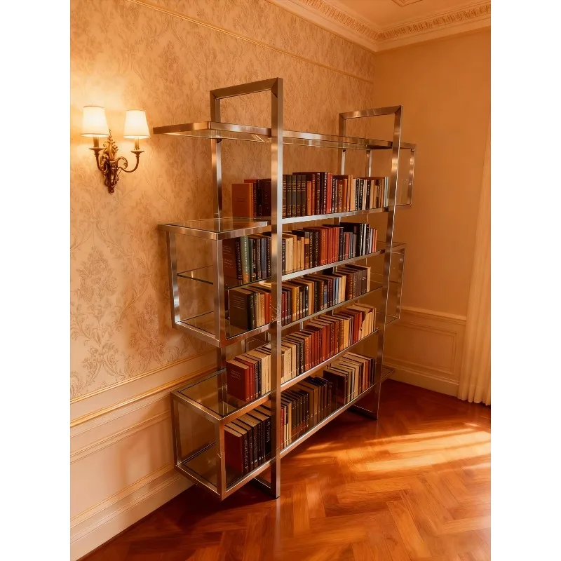 #Modern Stainless Steel 5-Tier Adjustable Bookshelf For Home Office & Living Room With Display Features