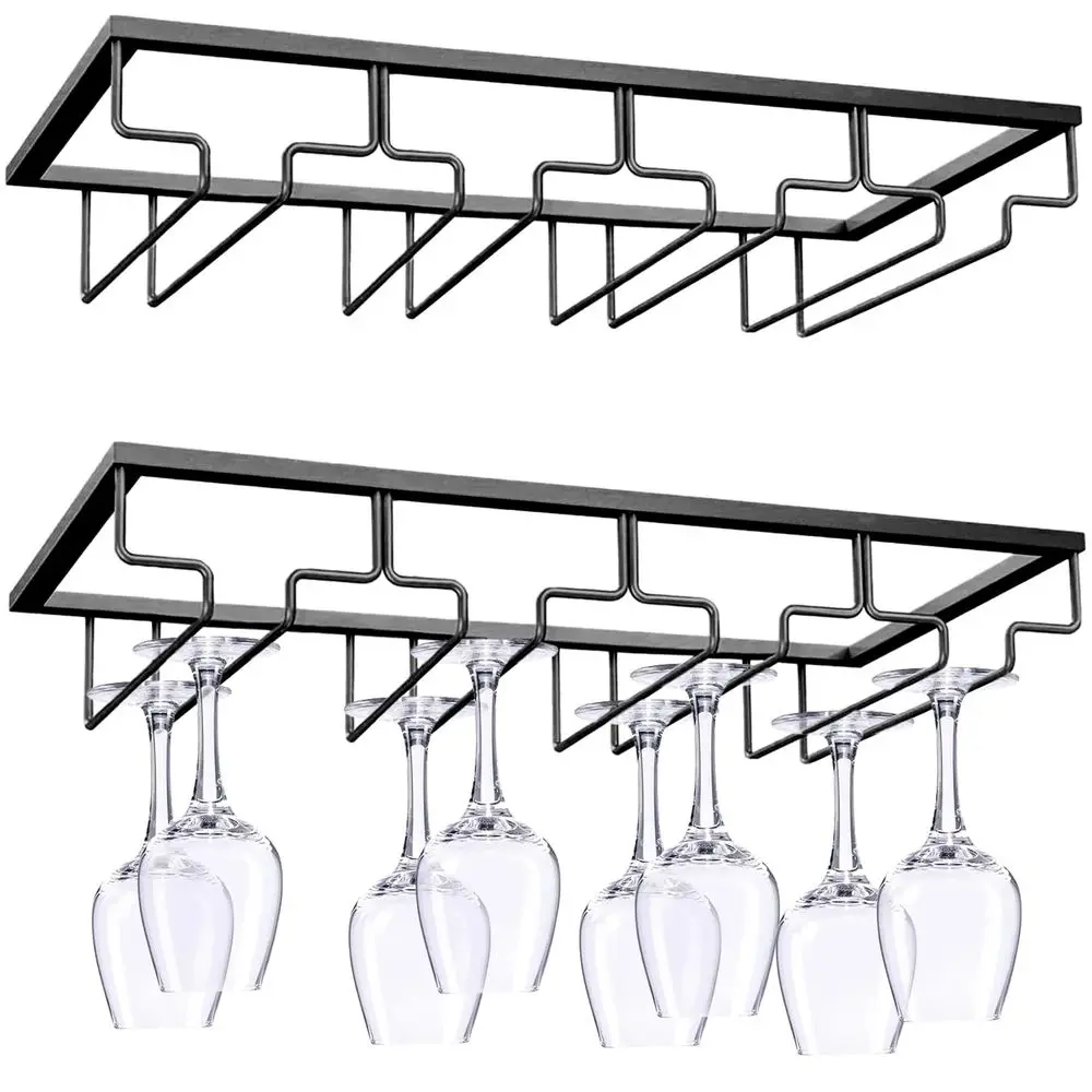 Porte-verres à vin suspendu sous l'armoire, 4 rangées de verres à vin, porte-verres à vin en métal pour bar et armoire de cuisine