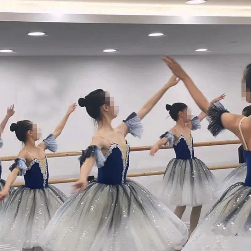 LCK01 Adult Kids Blue Long Tutu Professional Swan Lake Ballet Costume Ballet Tutu Ballet Dress Girls Performance Dancewear Yh1@！