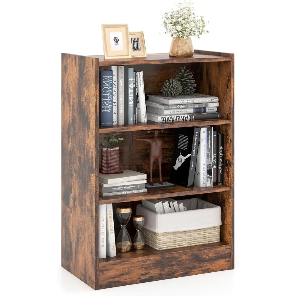 

3-Cube Bookcase Brown- 3-Tier Modern Industrial Open Bookshelf with Adjustable Shelves, Anti-Tipping Device, Small Wood