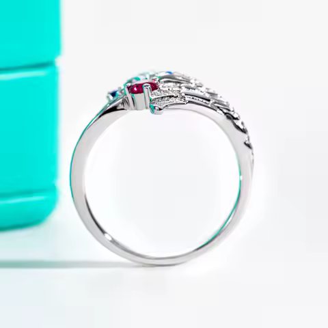 AnuJewel Moissanites Phoenix Wedding Bands Ring Classic of Mountains and Seas 925 Sterling Silver Wings Bridal Ring For Girls