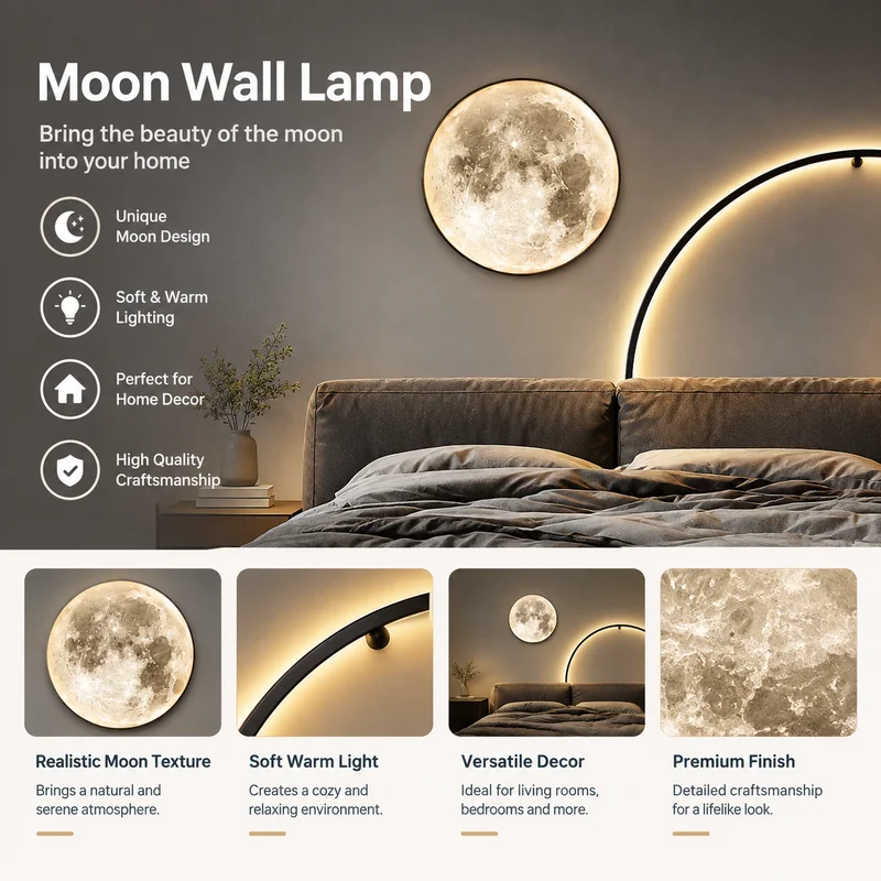 Moon Wall Light: Soft LED Lunar Glow for Bedroom & Hallway — 3