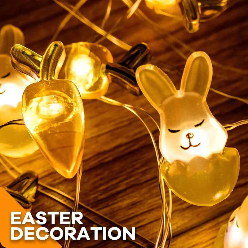 Curtain 2024 Easter Rabbit String Light Carrot Chick Eggs Fairy Light Garland Happy Easter Party Decoration for Home Kids Gift