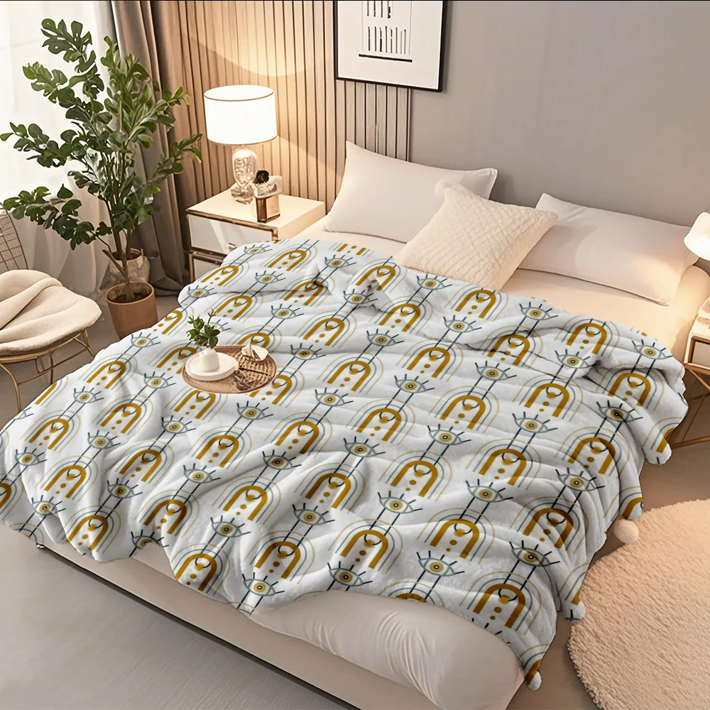 

Quality Flannel Soft Blanket Scandinavian Eye Blue Mustard Contemporary Chic Decorative Throw Coverlet Eco-friendly