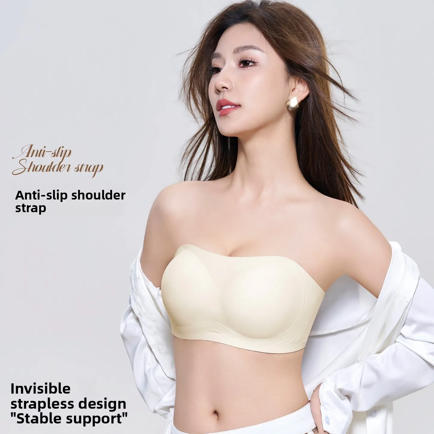 

Anti-Slip Strapless Bra Women's Summer Thin Invisible Traceless Small Chest Gathered Tube Top Beautiful Backless Bra