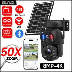 4K 8MP 4G Solar Camera 50X Optical Zoom Dual Lens Recording Humanoid Tracking Outdoor WIFI Metal Waterproof Laser infrared cams