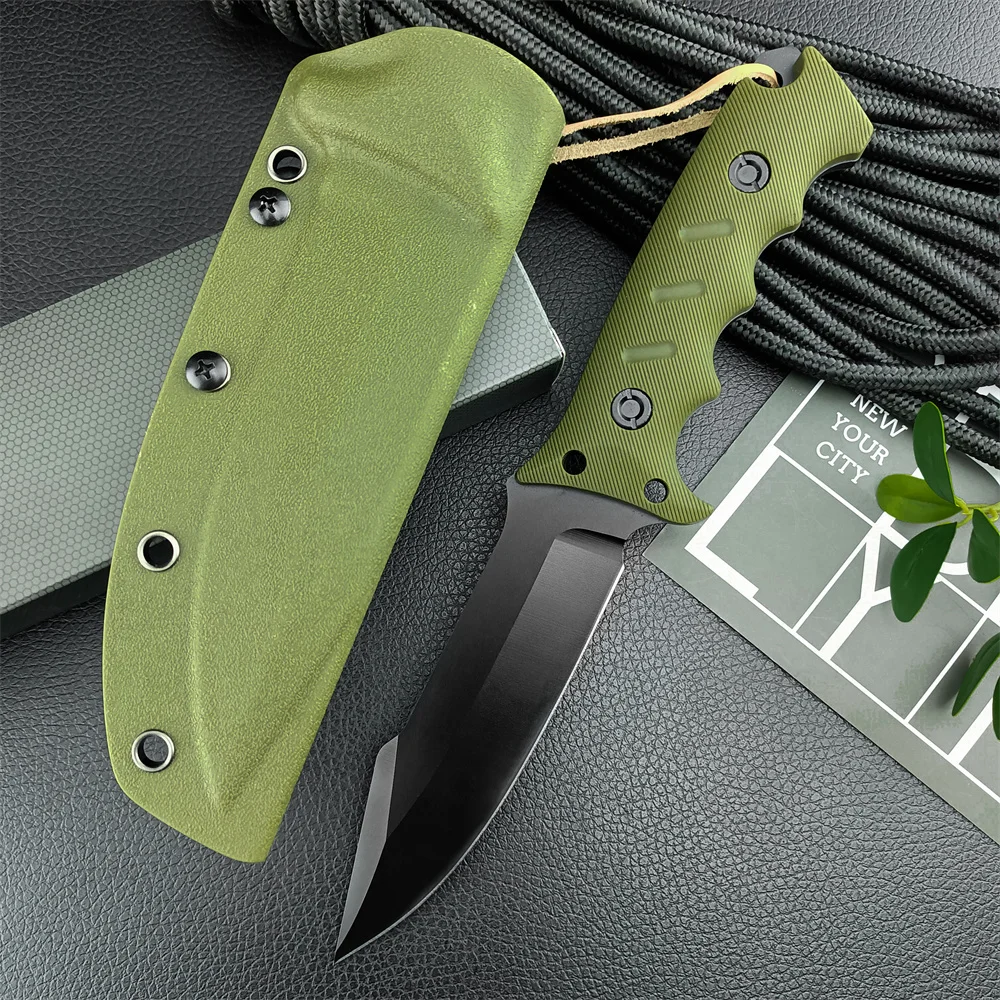 Green/black 3 Bar Small Fixed Blade Knife 8Cr13Mov Outdoor Camping Tactics Hunting Self-defense Multi-purpose Pocket Knife