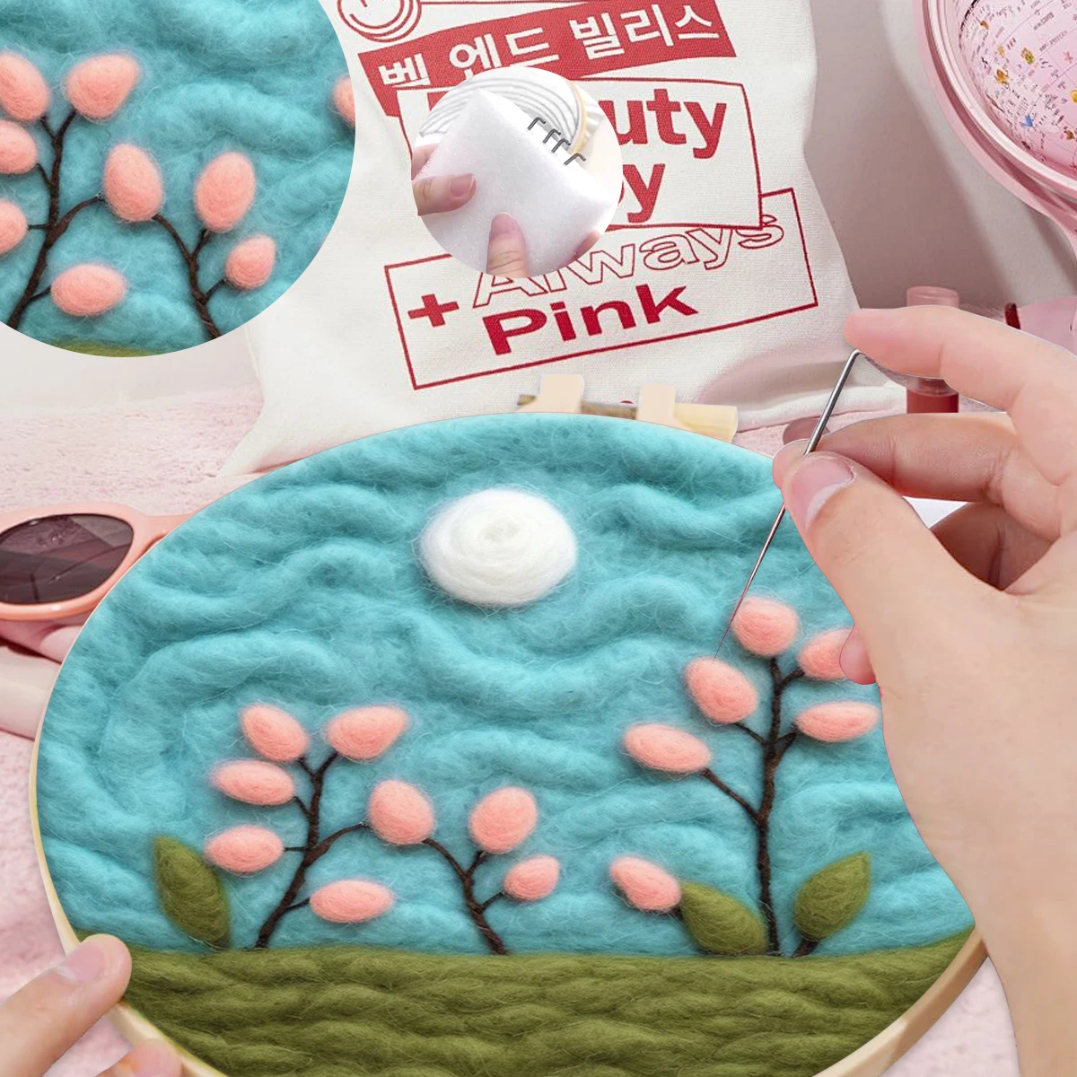 

SDOYUNO Wool Felt Package Beginners Painting Handicraft Felt flowers Diy Craft Kit Stitch Needlework felt Sewing Diy Set Fabric
