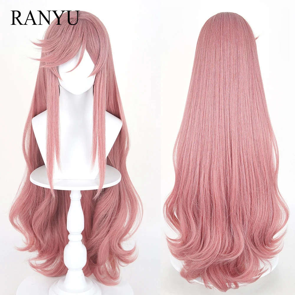 Synthetic Pink Long Straight Fluffy Wigs with Bangs Anime Game Cosplay Heat Resistant Wig for Daily Party