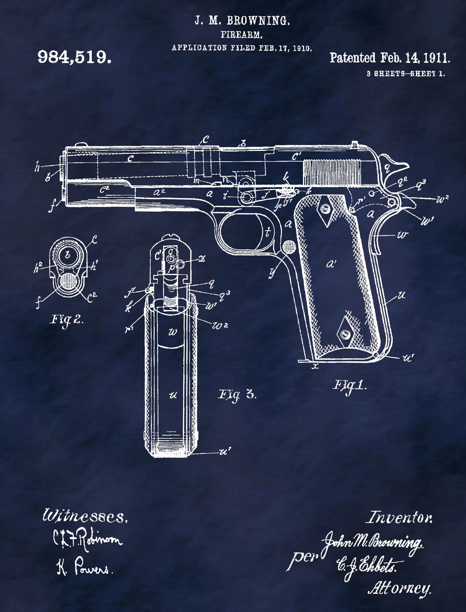 M1911 Pistol Patent Gun Collector Gift, Gun Club T-Shirt 100% Cotton O-Neck Summer Short Sleeve Casual Mens T-shirt Size S-3XL