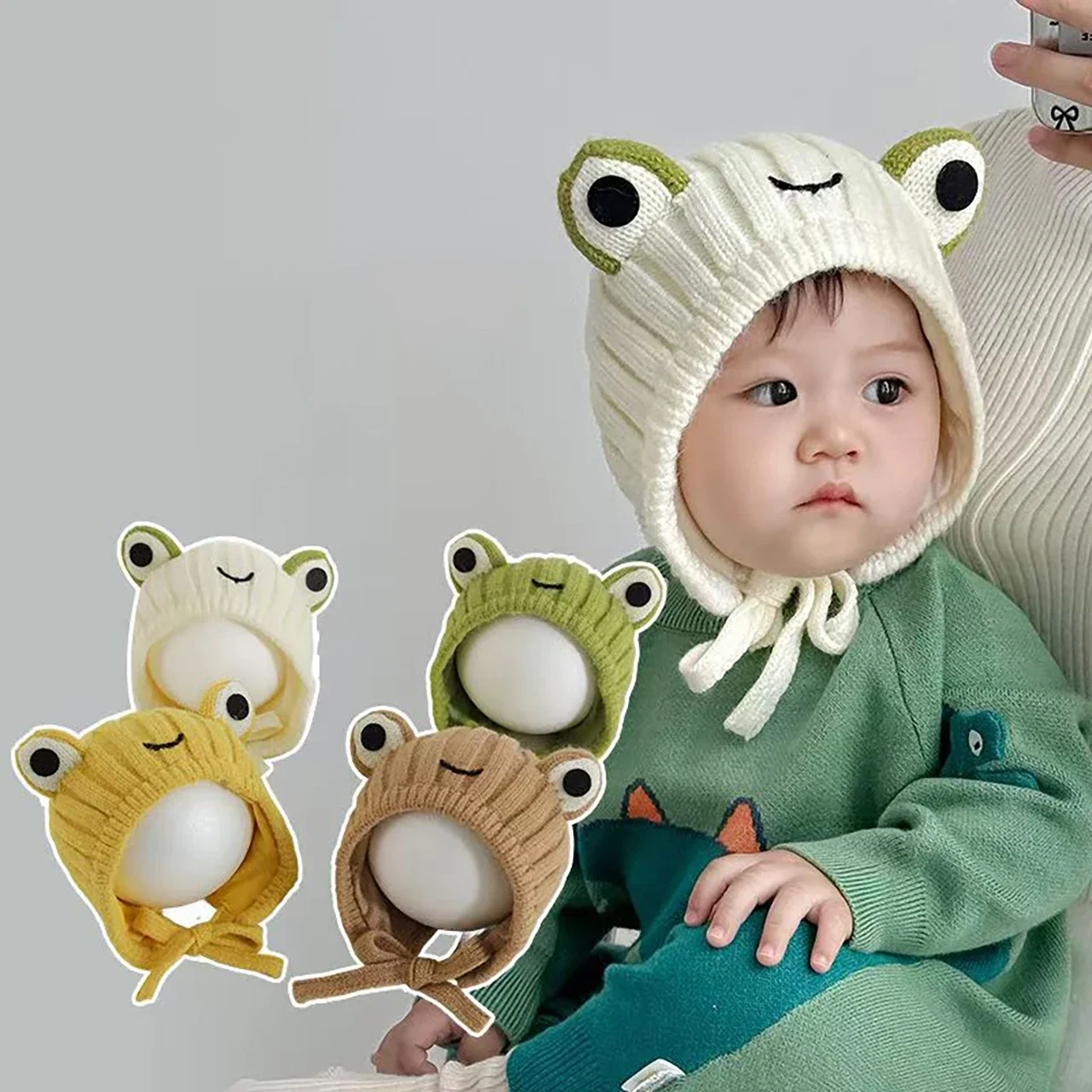 

Cute Cartoon Frog Baby Hat Winter Warm Knitted Baby Boys Girls Cap Beanies Soft Toddler Kids Ear Protection Lacing Caps