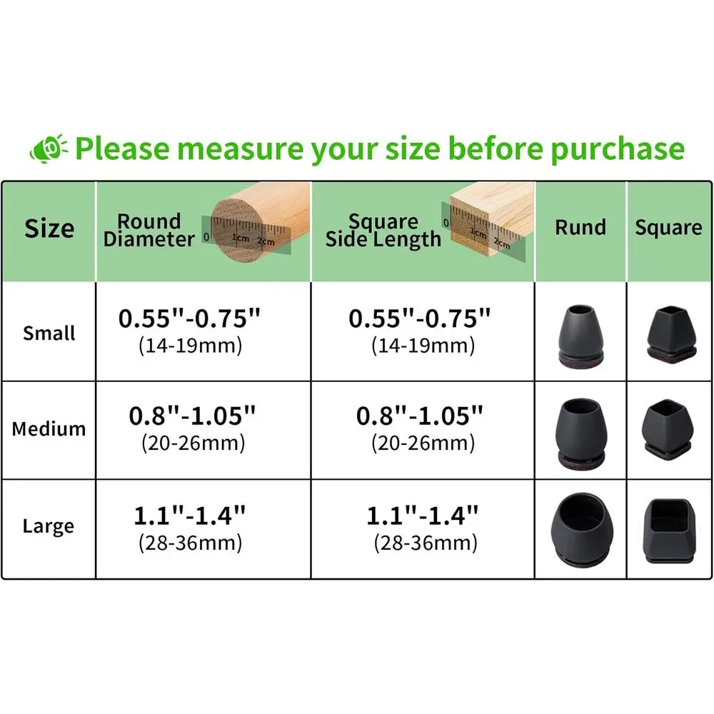 16PCS Small Chair Leg Floor Protectors, Furniture Pads, and Sliders (Black, 0.55-0.75)